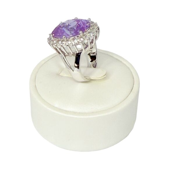 Large  Purple Crystal 925 Sterling Silver Cocktail Ring Sz 8 Statement Bold - Picture 10 of 16